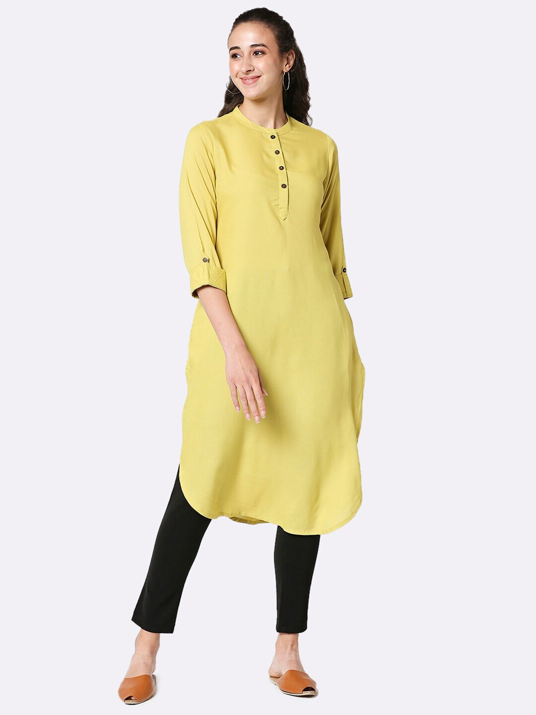 

Bewakoof Women Yellow Pure Cotton A-Line Kurta