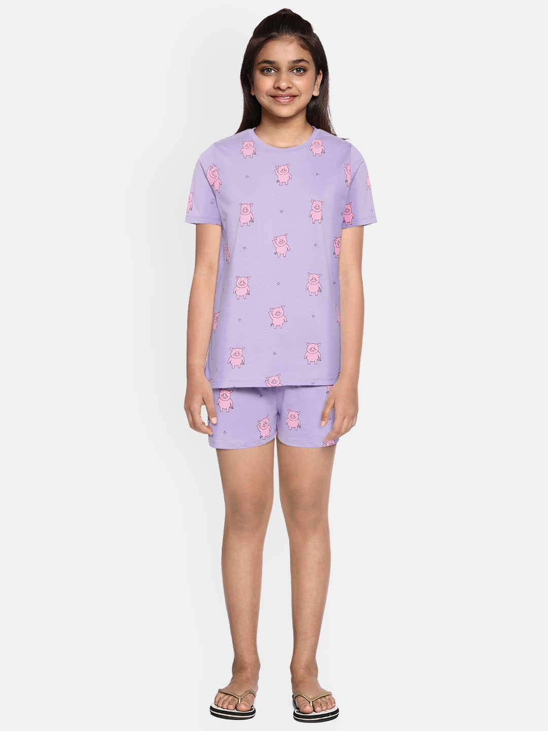 

Marks & Spencer Girls Lavender & Pink Pig Print Pure Cotton Sustainable Shorts Set