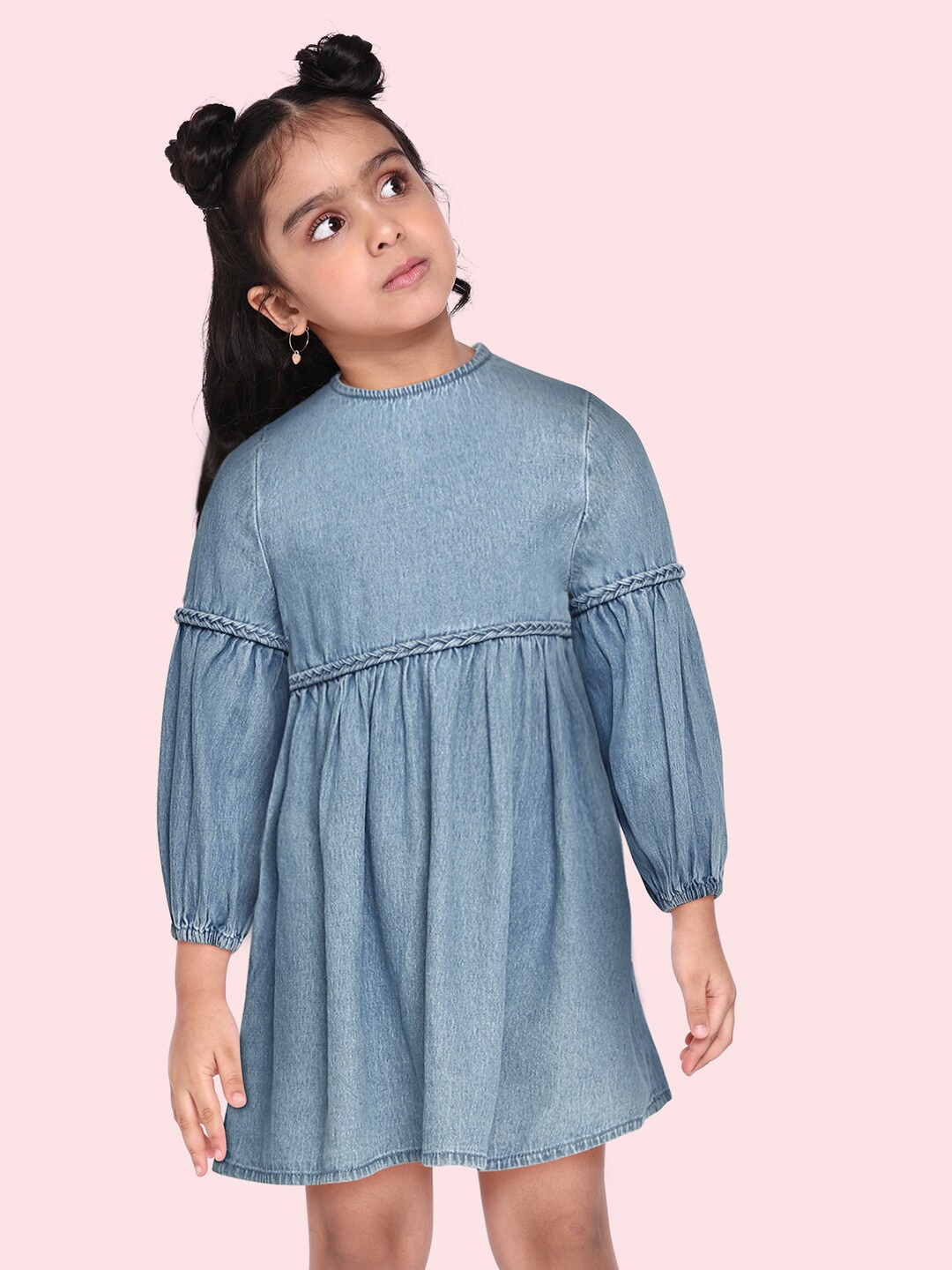 

Marks & Spencer Girls Blue Pure Cotton Solid Denim Sustainable A-Line Dress