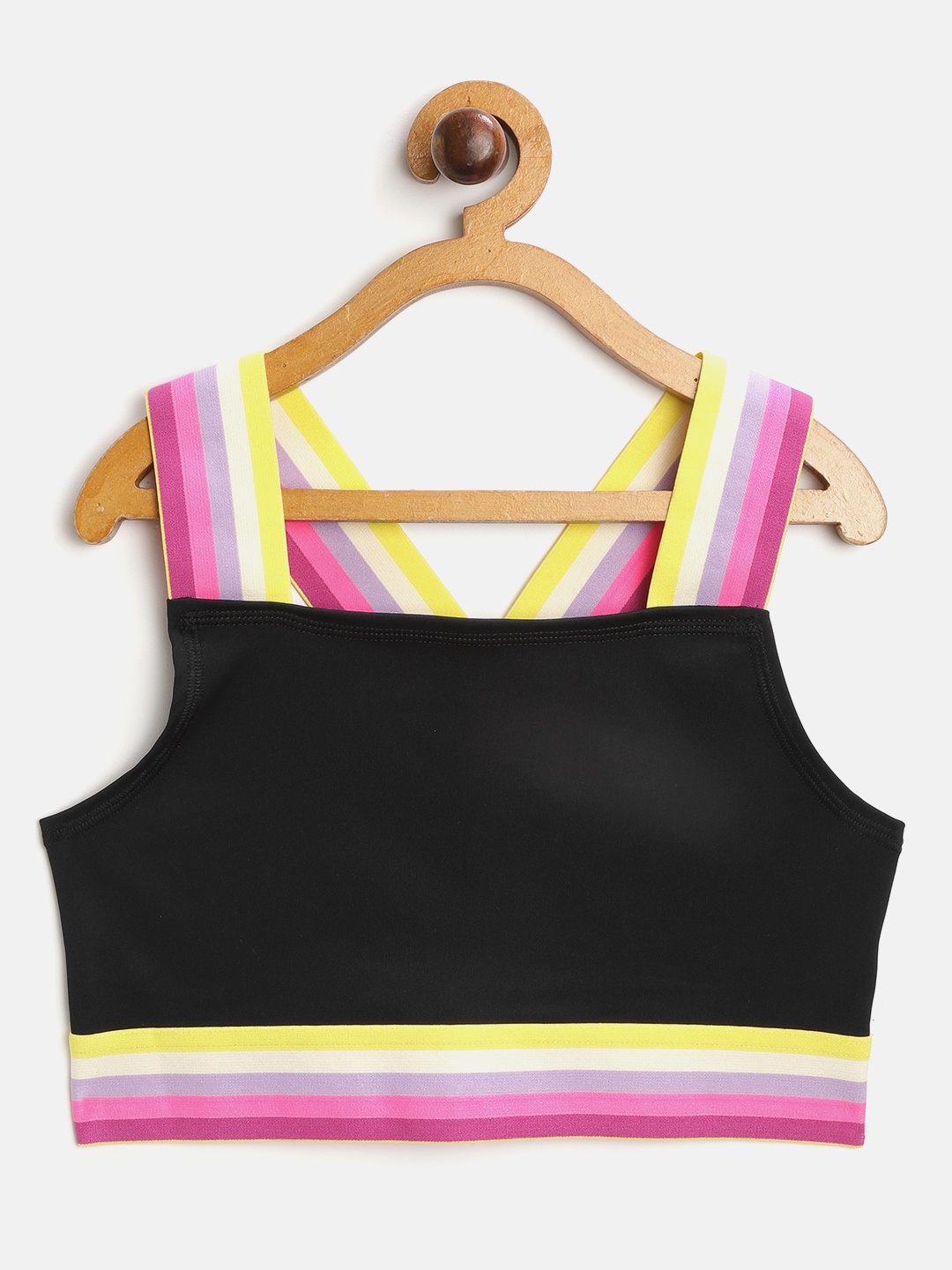 

Marks & Spencer Black & Pink Solid Moisture Wicking Fitted Crop Top