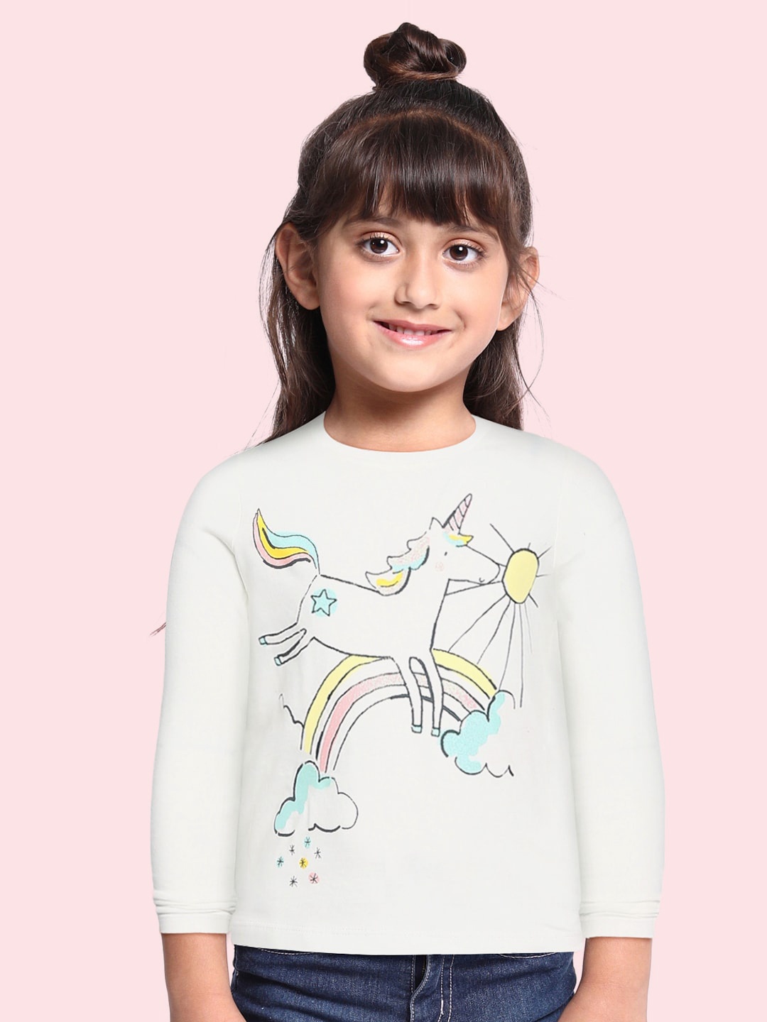 

Marks Spencer Girls White Green Unicorn Print Round Neck Pure Cotton T-shirt