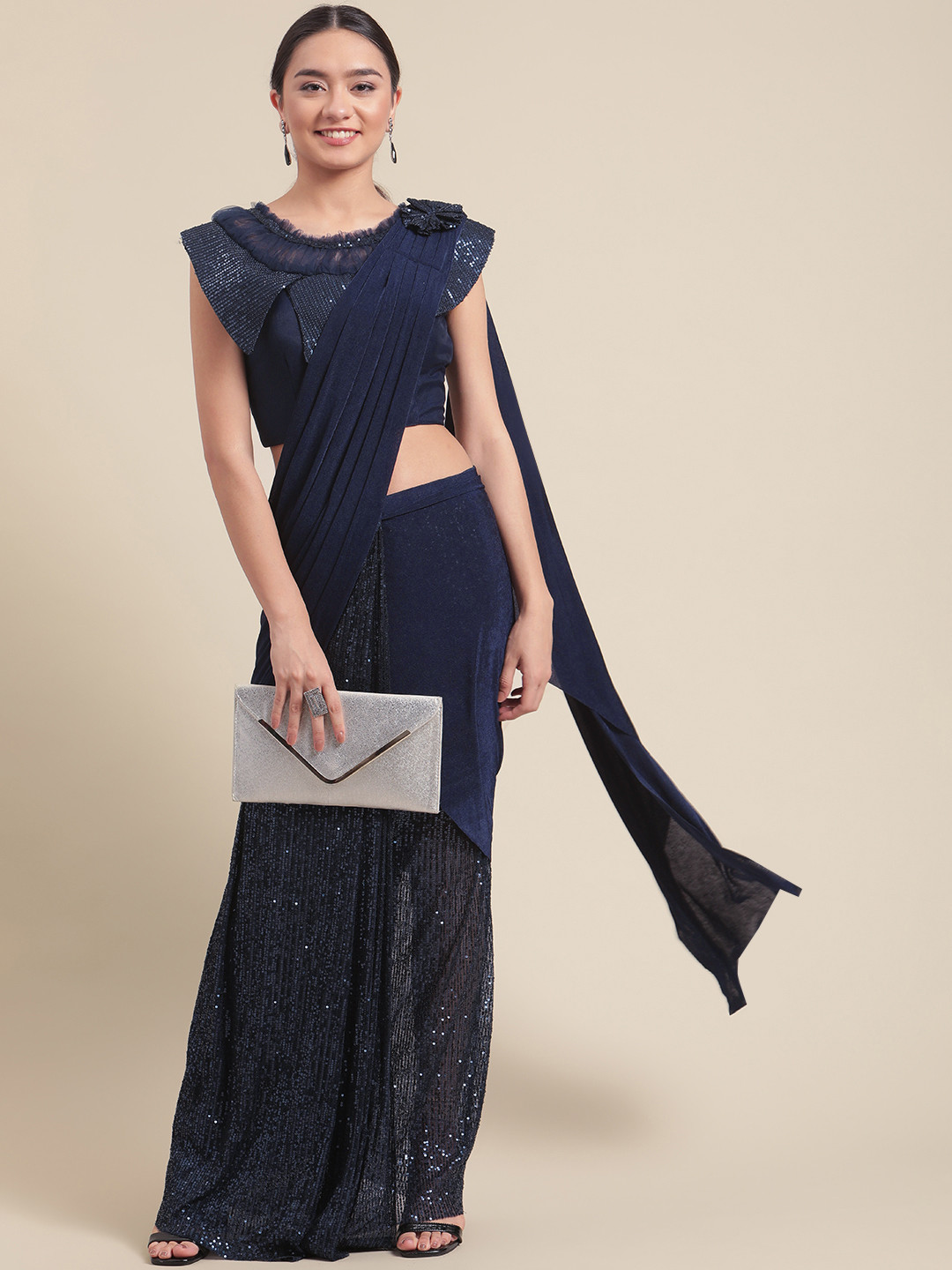 

Grancy Blue Embellished Ready to Wear Saree