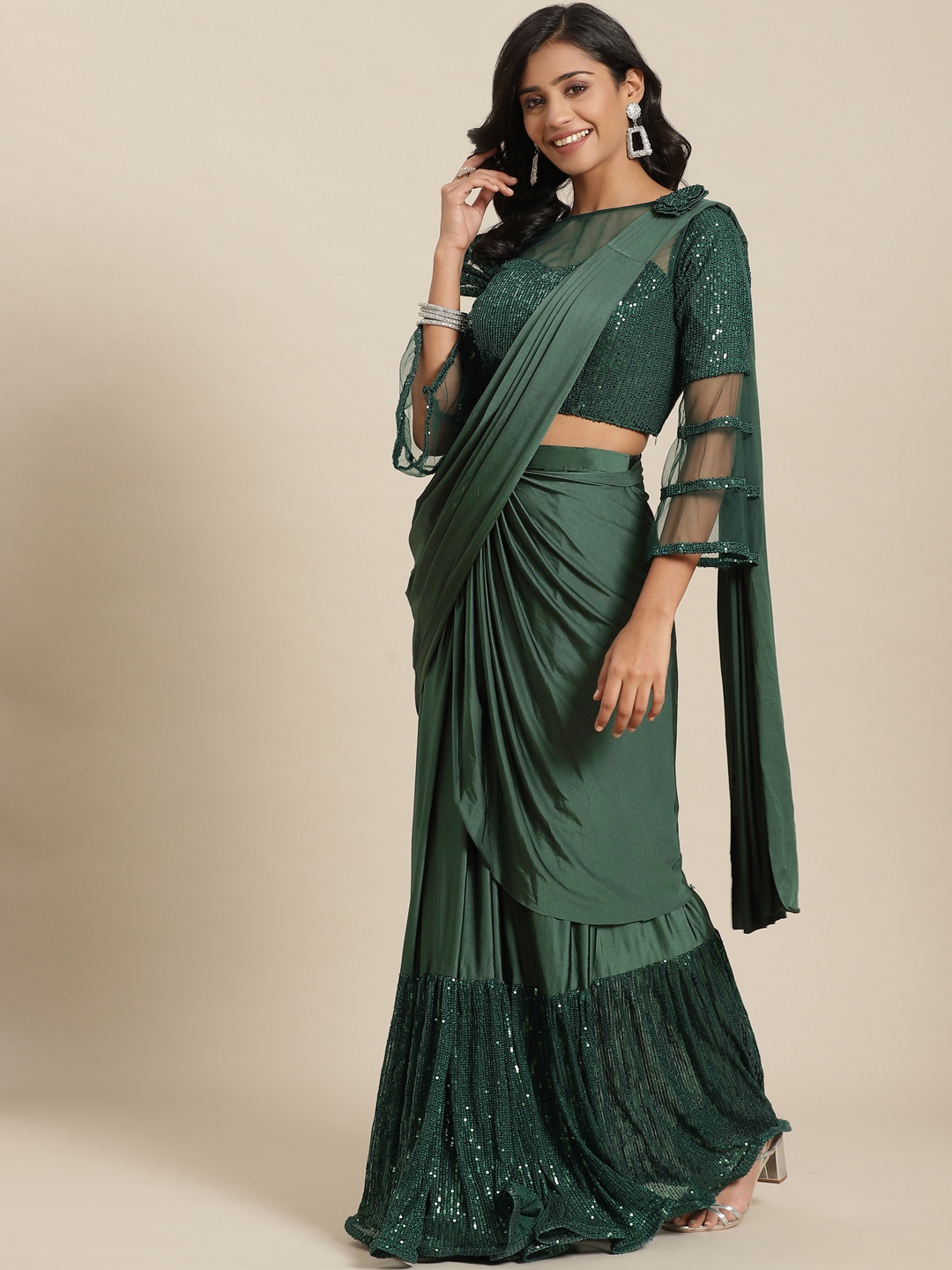 

Grancy Green Ready to Wear Poly Georgette Saree