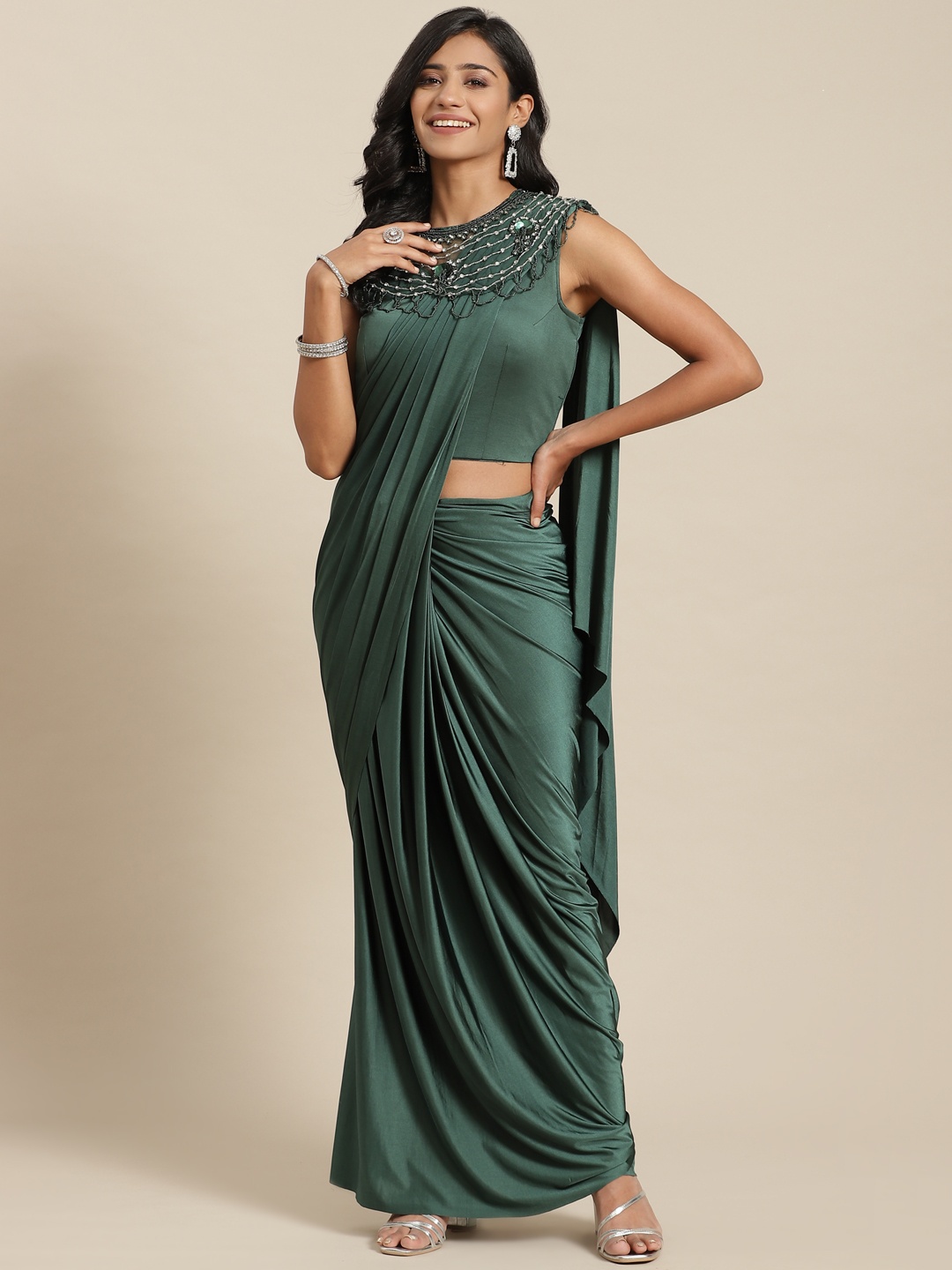 

Grancy Green Ready to Wear Poly Georgette Saree