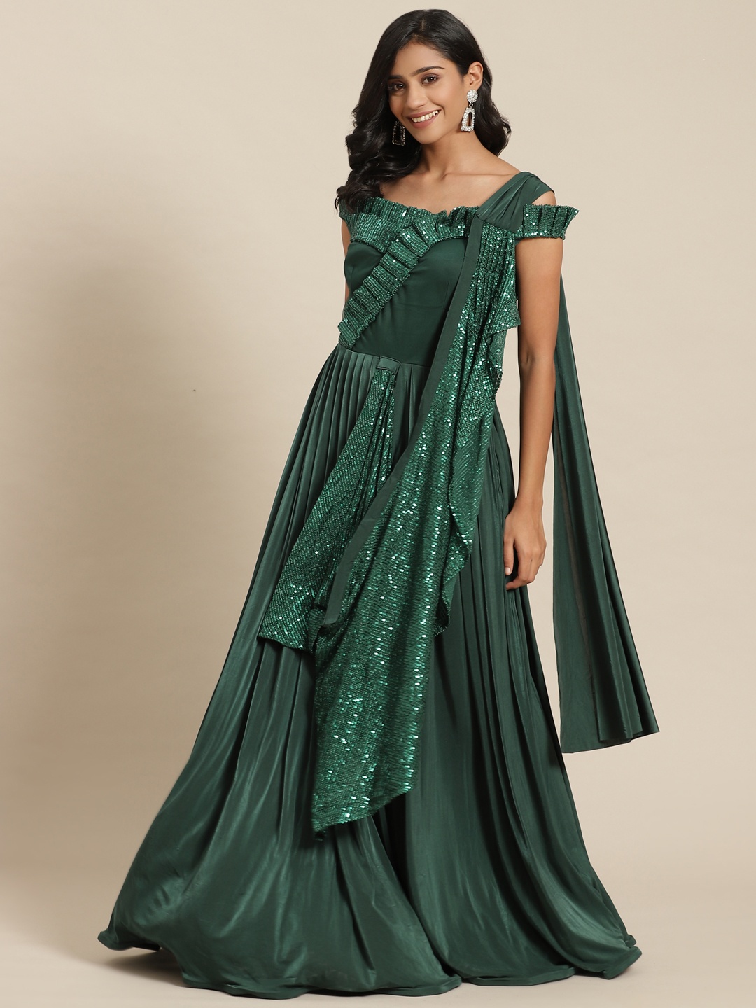 

Grancy Green Embellished Sequinned Ready to Wear Saree