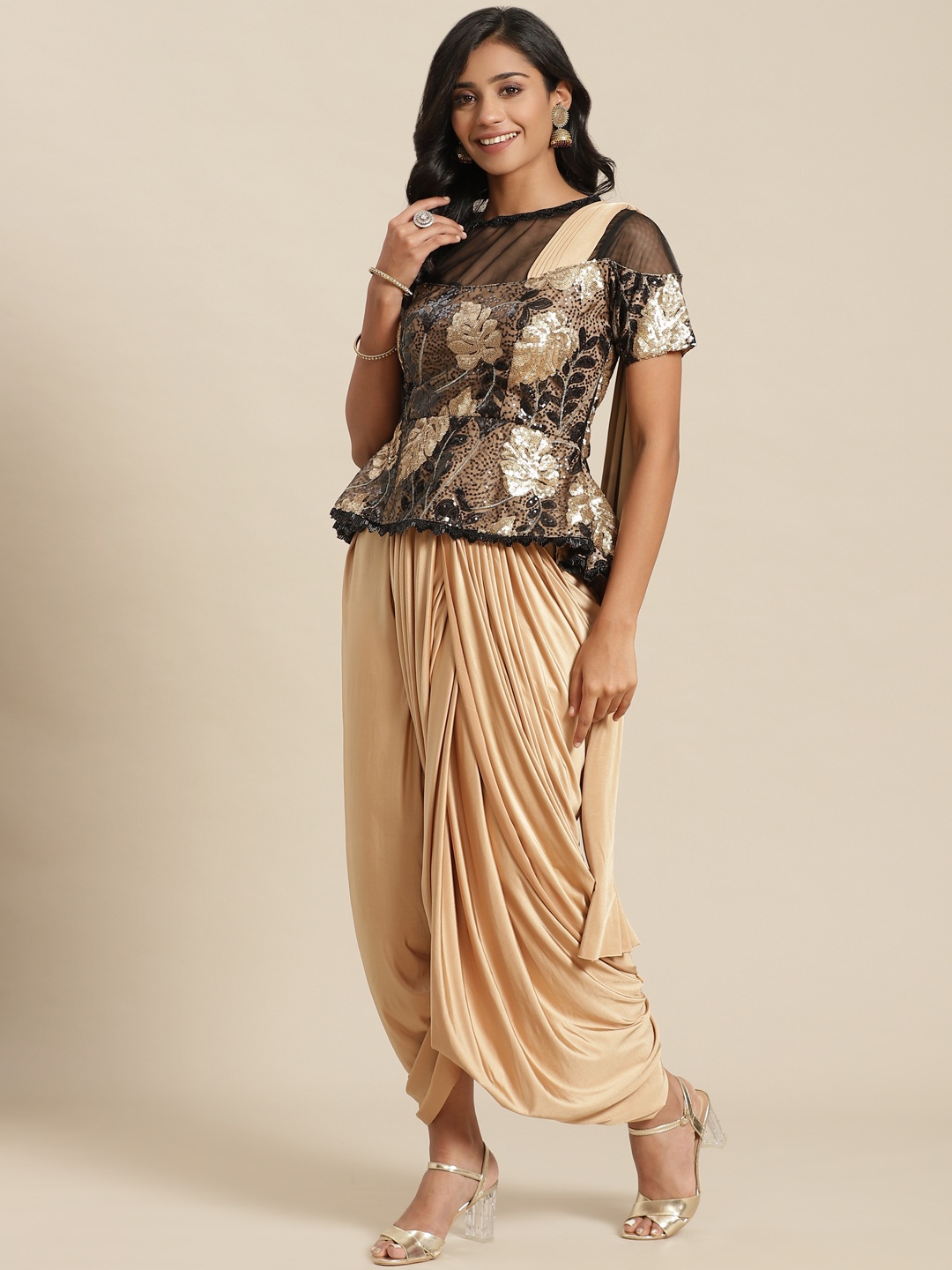 

Grancy Brown & Beige Floral Embroidered Ready to Wear Saree