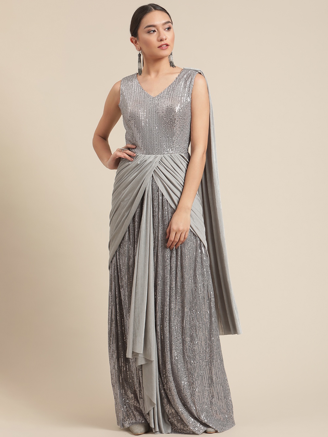 

Grancy Grey Embellished Ready to Wear Saree