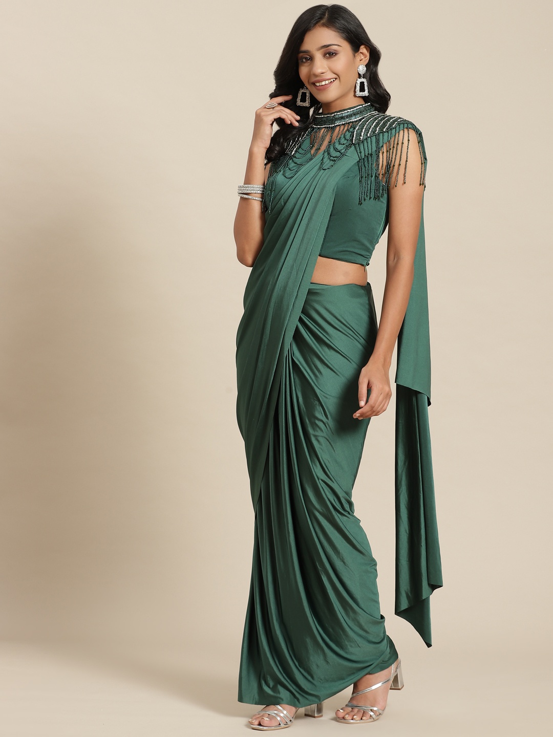 

Grancy Green Ready to Wear Poly Georgette Saree