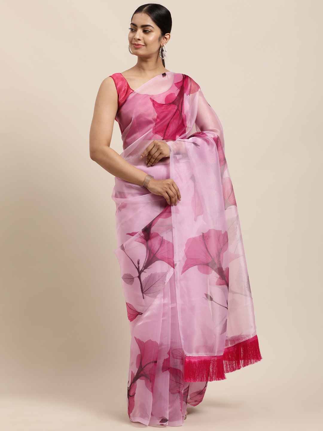 

Mitera Pink Floral Organza Saree