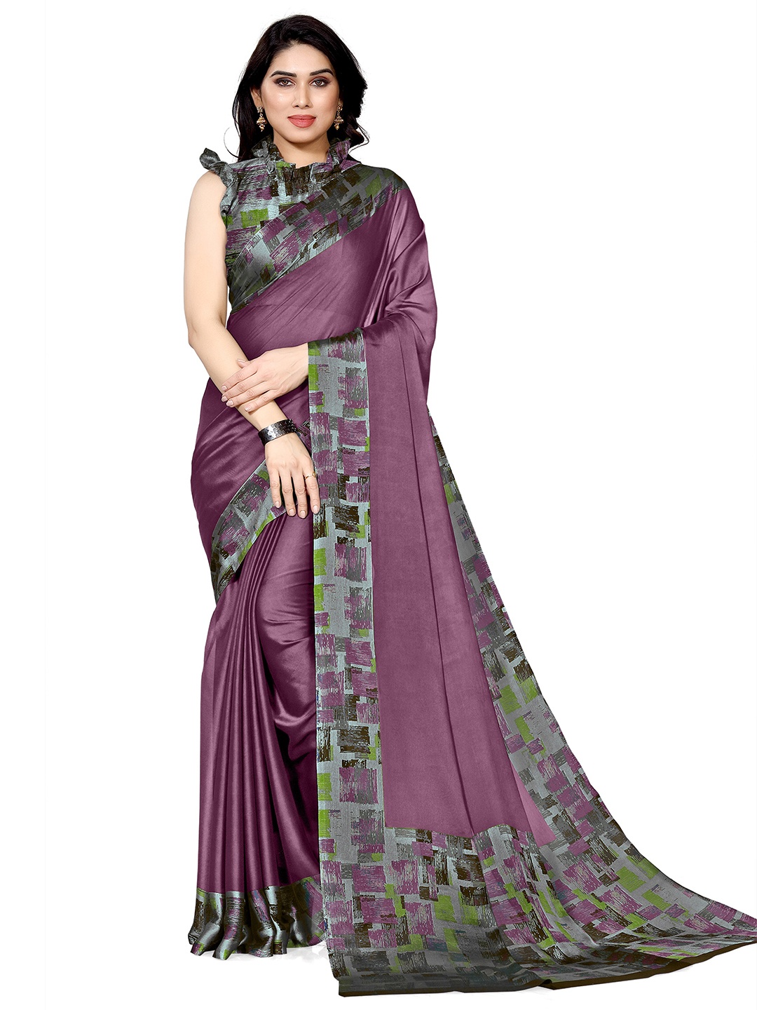 

KALINI Purple & Grey Block Print Saree