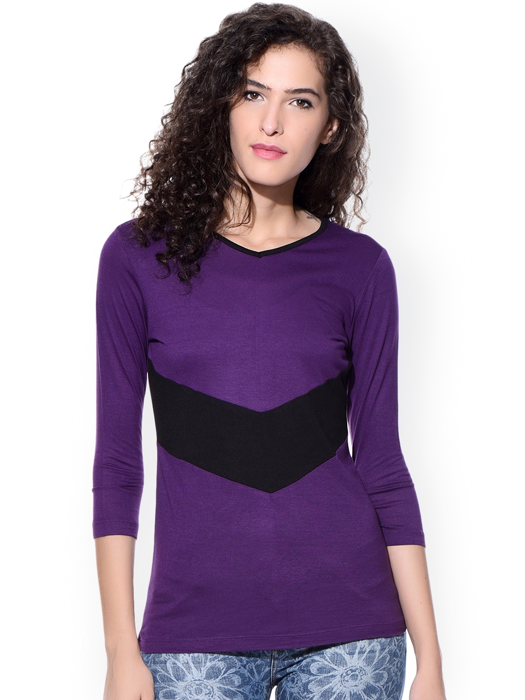 

WISSTLER Women Purple Colourblock Regular Top