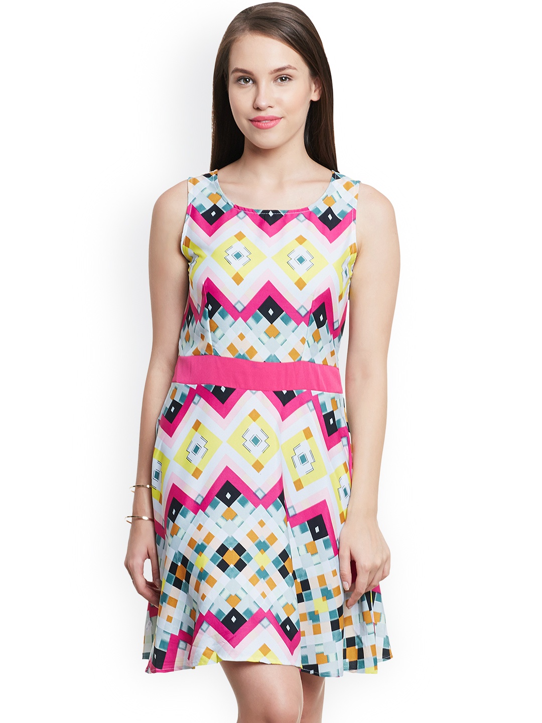 

WISSTLER Women Multicolour Printed Crepe A-line Dress, Multi