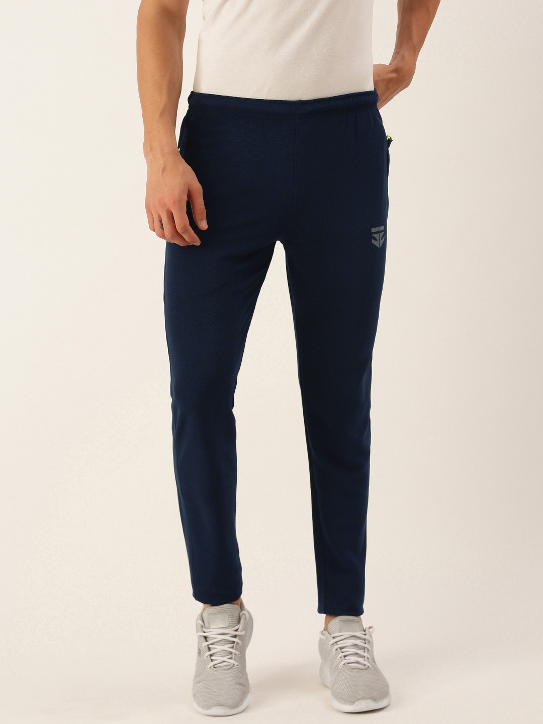 Sports52 wear Men Navy Blue Slim Fit Brand Logo Printed Rapid Dry Regular Track Pants