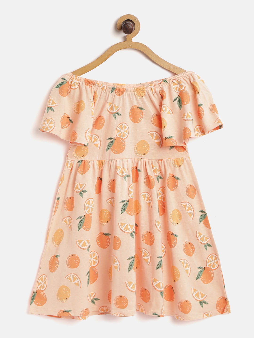 

Mango Kids Girls Coral Orange Pure Cotton Conversational Printed Sustainable A-Line Dress