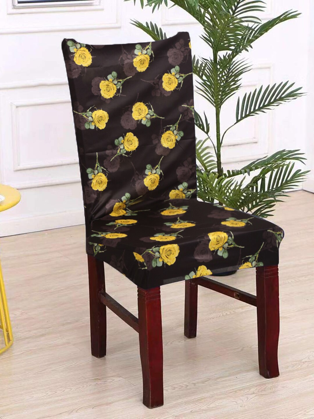

HOSTA HOMES Coffee Brown & Yellow Printed Chair Cover