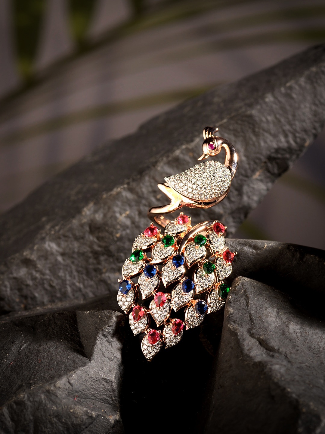 

Saraf RS Jewellery Rose Gold-Plated AD-Studded Adjustable Finger Ring