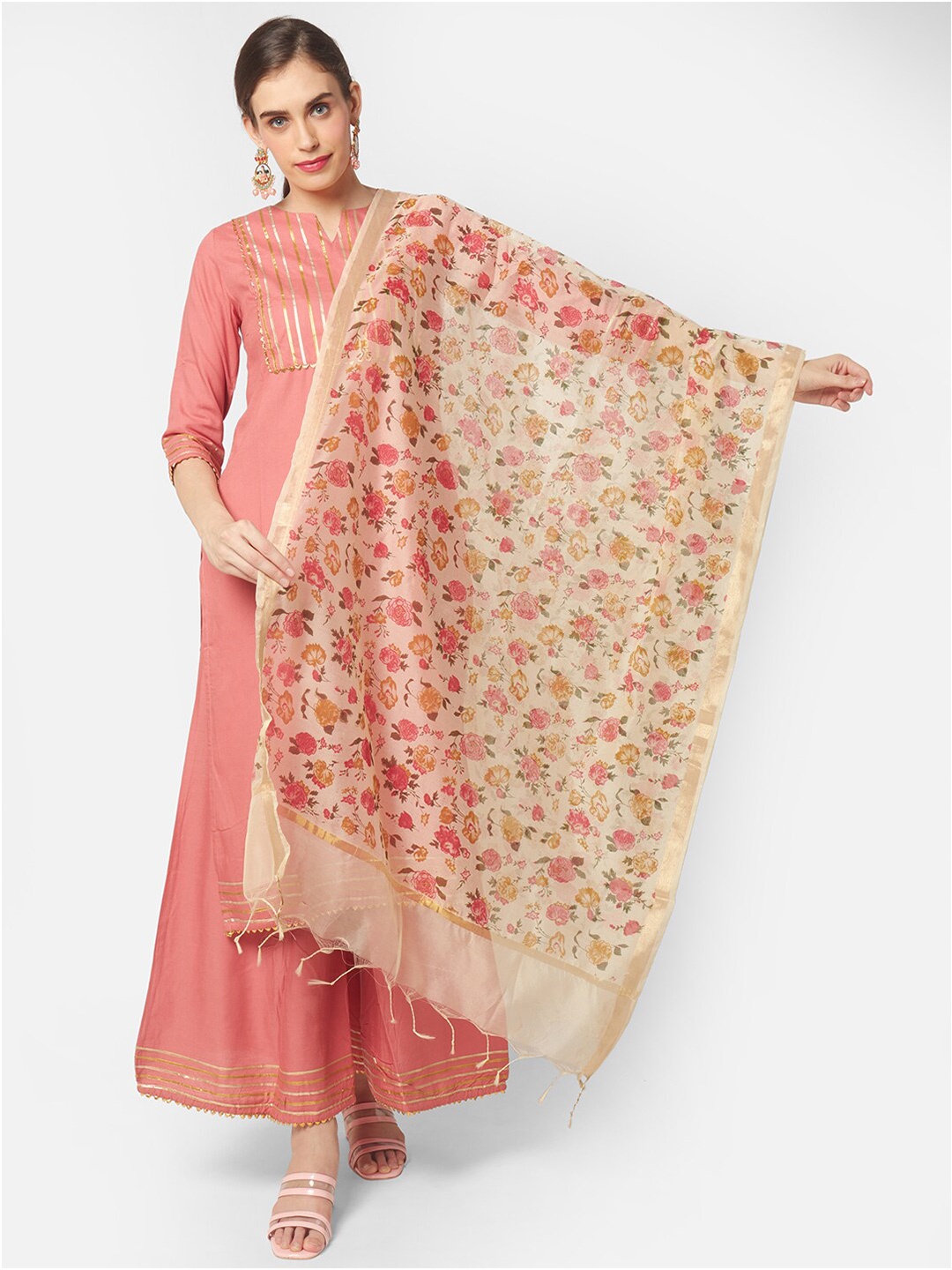 

Dupatta Bazaar Beige & Yellow Printed Dupatta