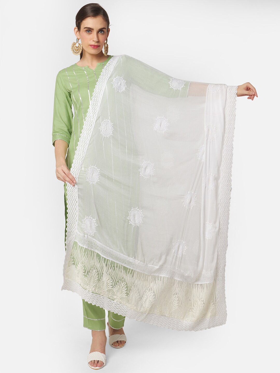 

Dupatta Bazaar White Ethnic Motifs Embroidered Pure Chiffon Dupatta with Thread Work