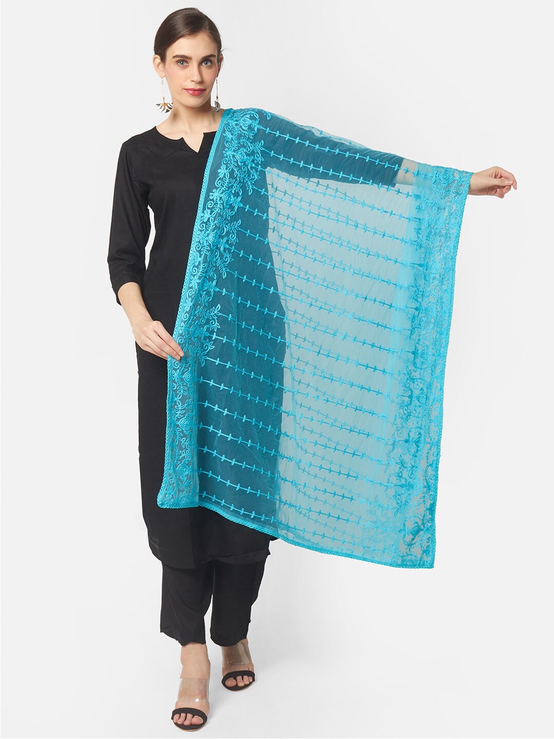 

Dupatta Bazaar Turquoise Blue Embroidered Dupatta