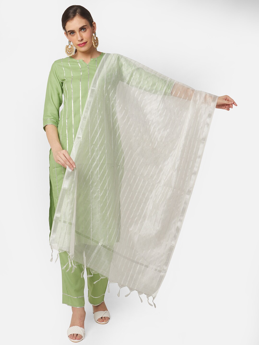 

Dupatta Bazaar White & Silver-Toned Woven Design Dupatta