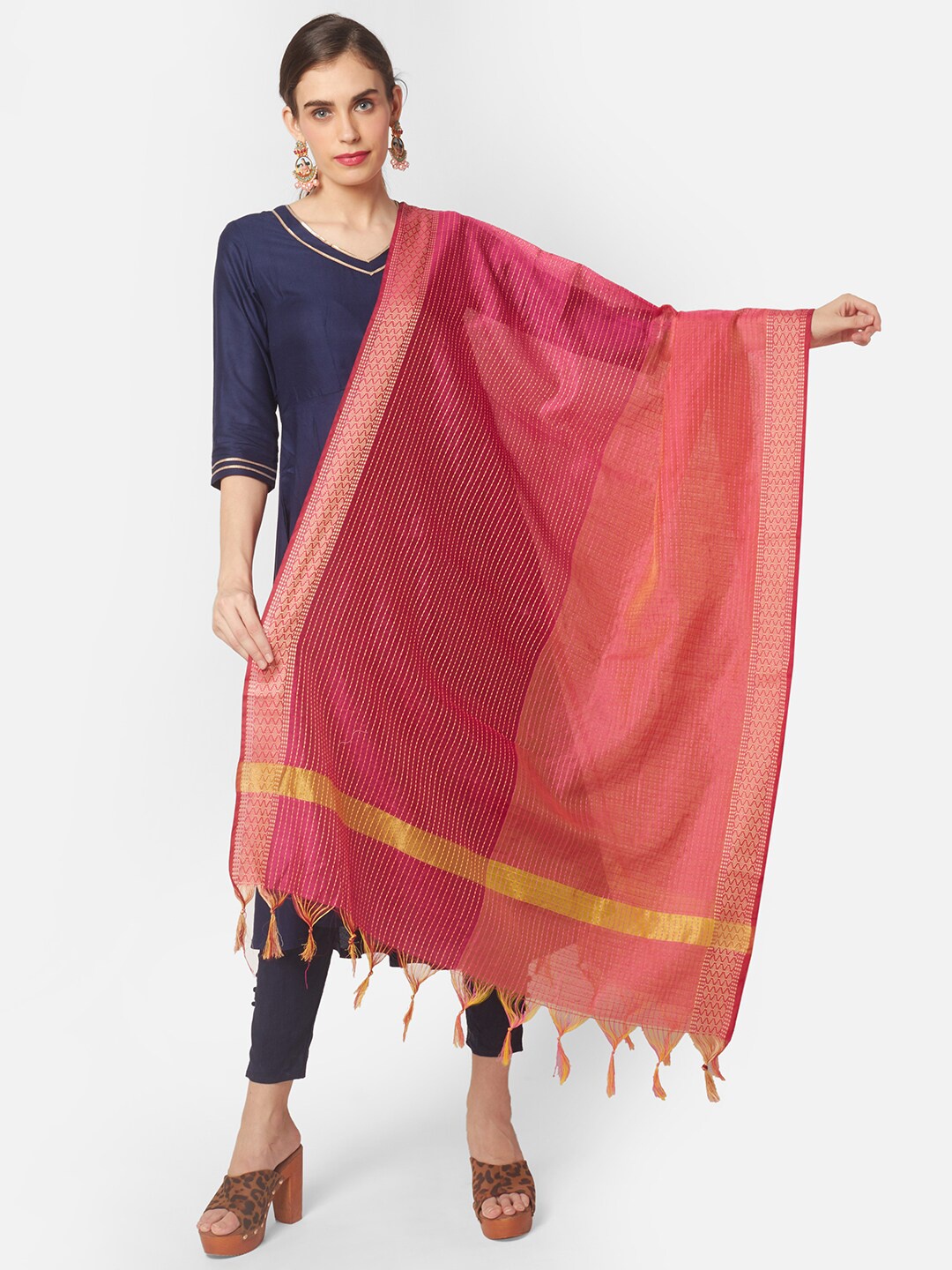 

Dupatta Bazaar Pink & Gold-Toned Woven Design Dupatta