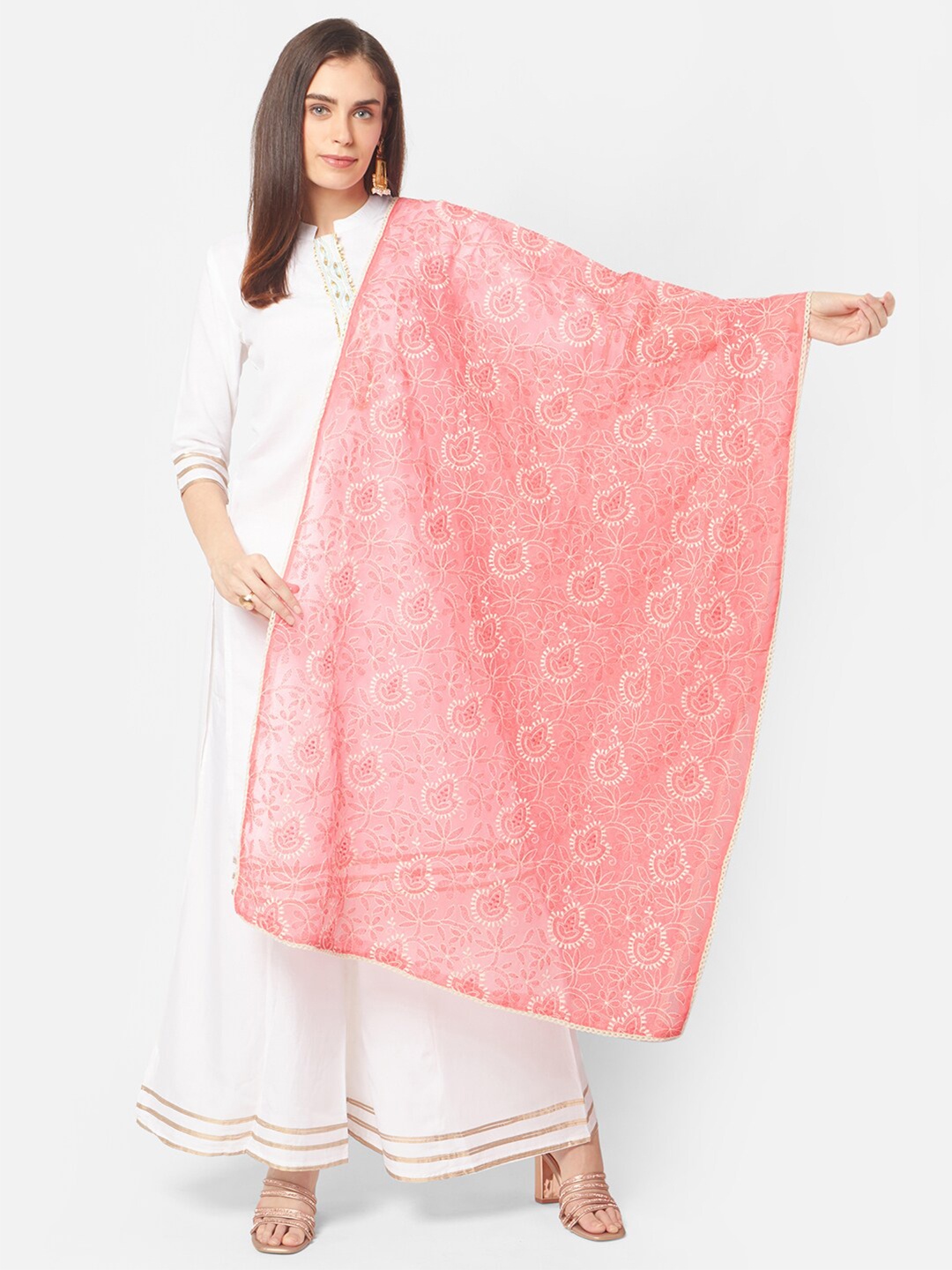 Dupatta Bazaar Coral Embroidered Chikankari Dupatta