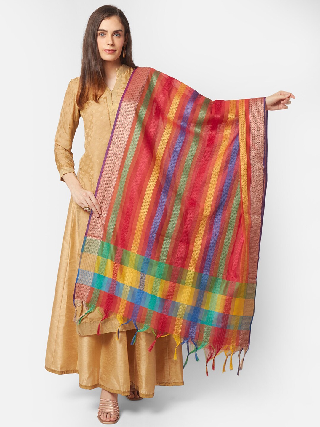 

Dupatta Bazaar Red & Yellow Woven Design Dupatta