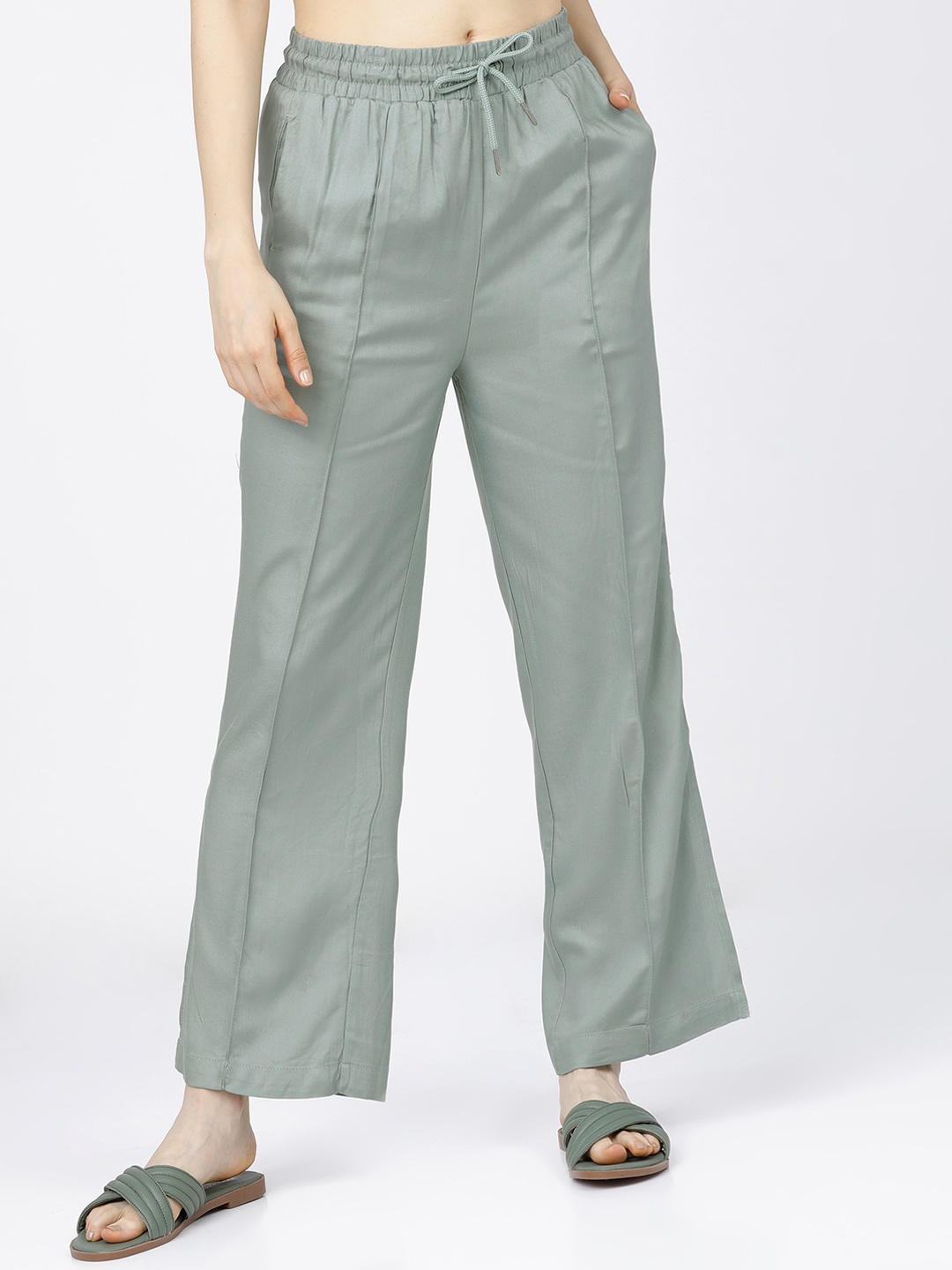 

Tokyo Talkies Women Green Straight Fit High-Rise Parallel Trousers