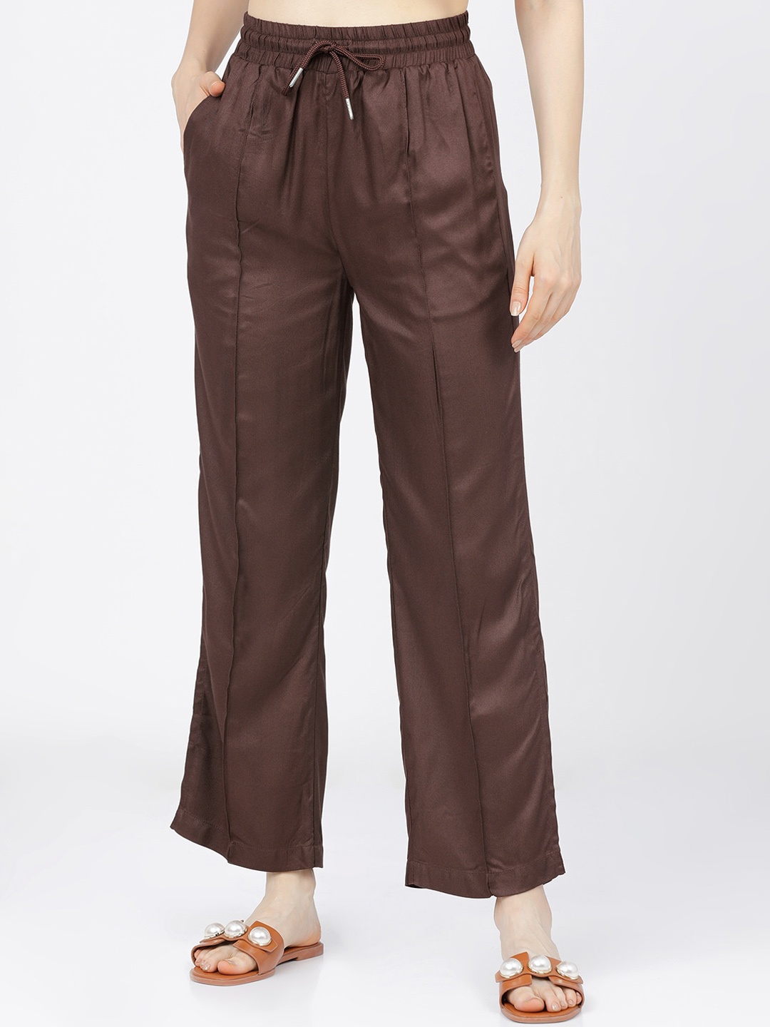 

Tokyo Talkies Women Brown Straight Fit High-Rise Parallel Trousers