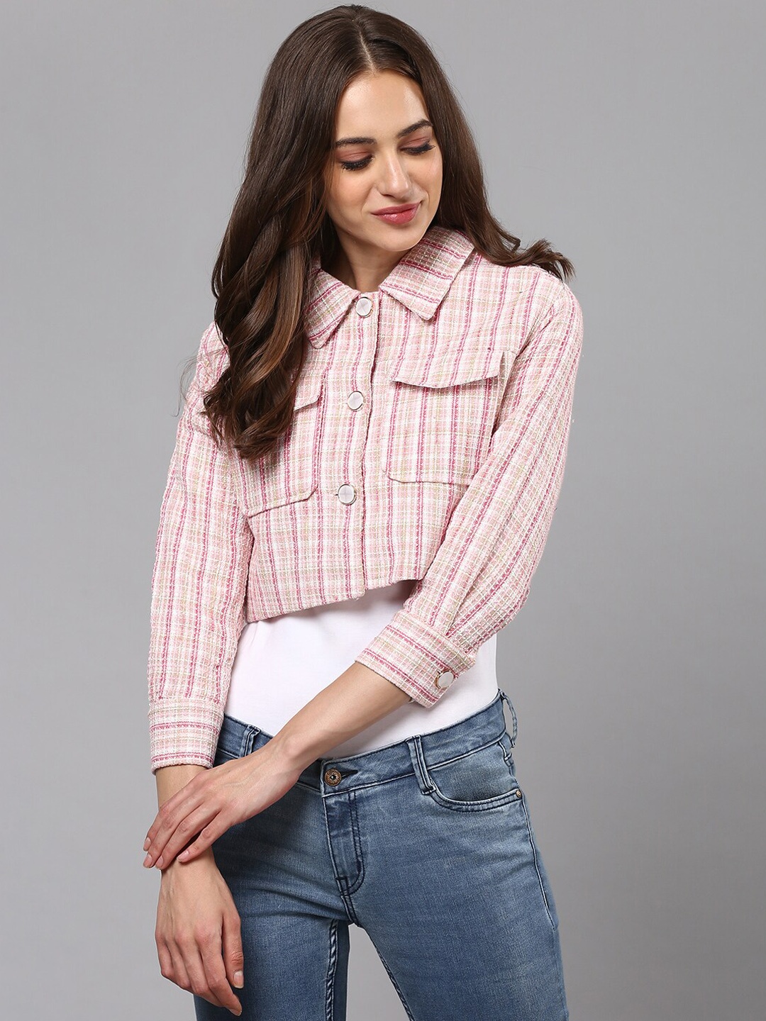 

Campus Sutra Women Pink Crop Blazer