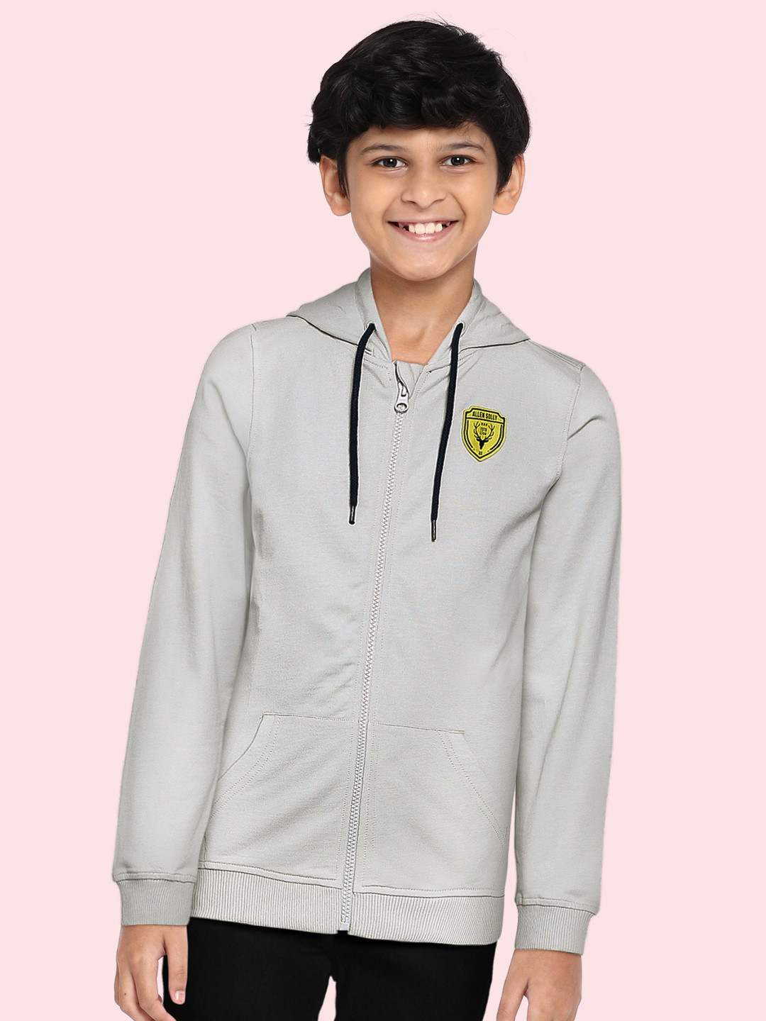 

Allen Solly Junior Boys Grey Pure Cotton Solid Hooded Sweatshirt