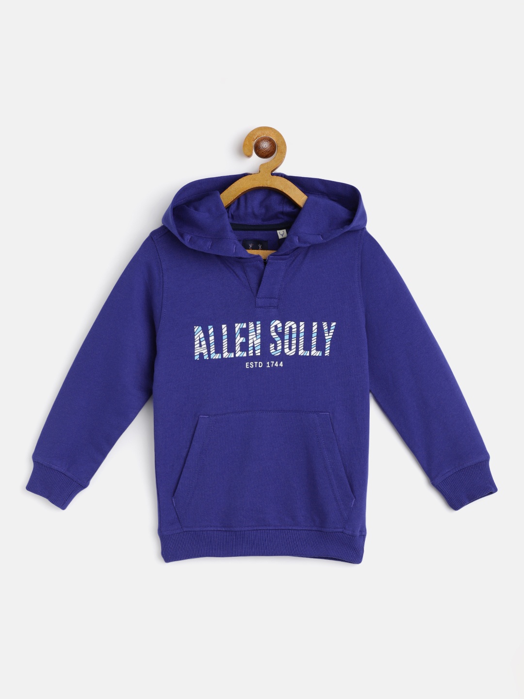 

Allen Solly Junior Boys Blue & White Cotton Brand Logo Print Hooded Sweatshirt