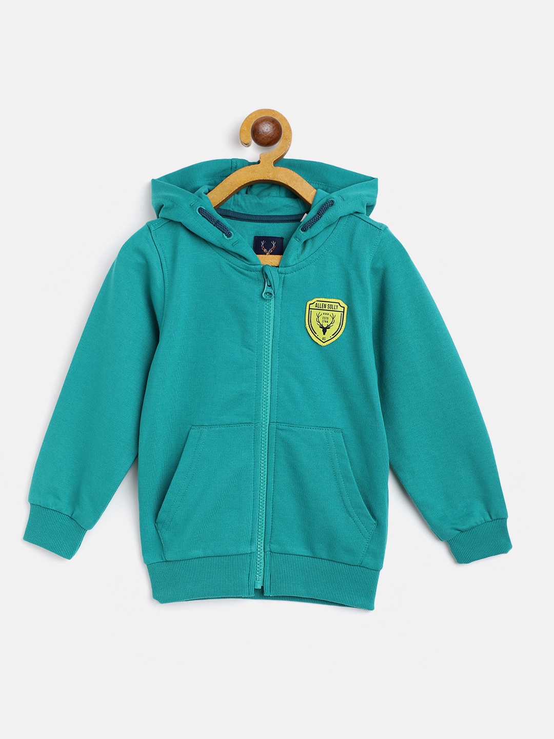 

Allen Solly Junior Boys Green Solid Hooded Sweatshirt