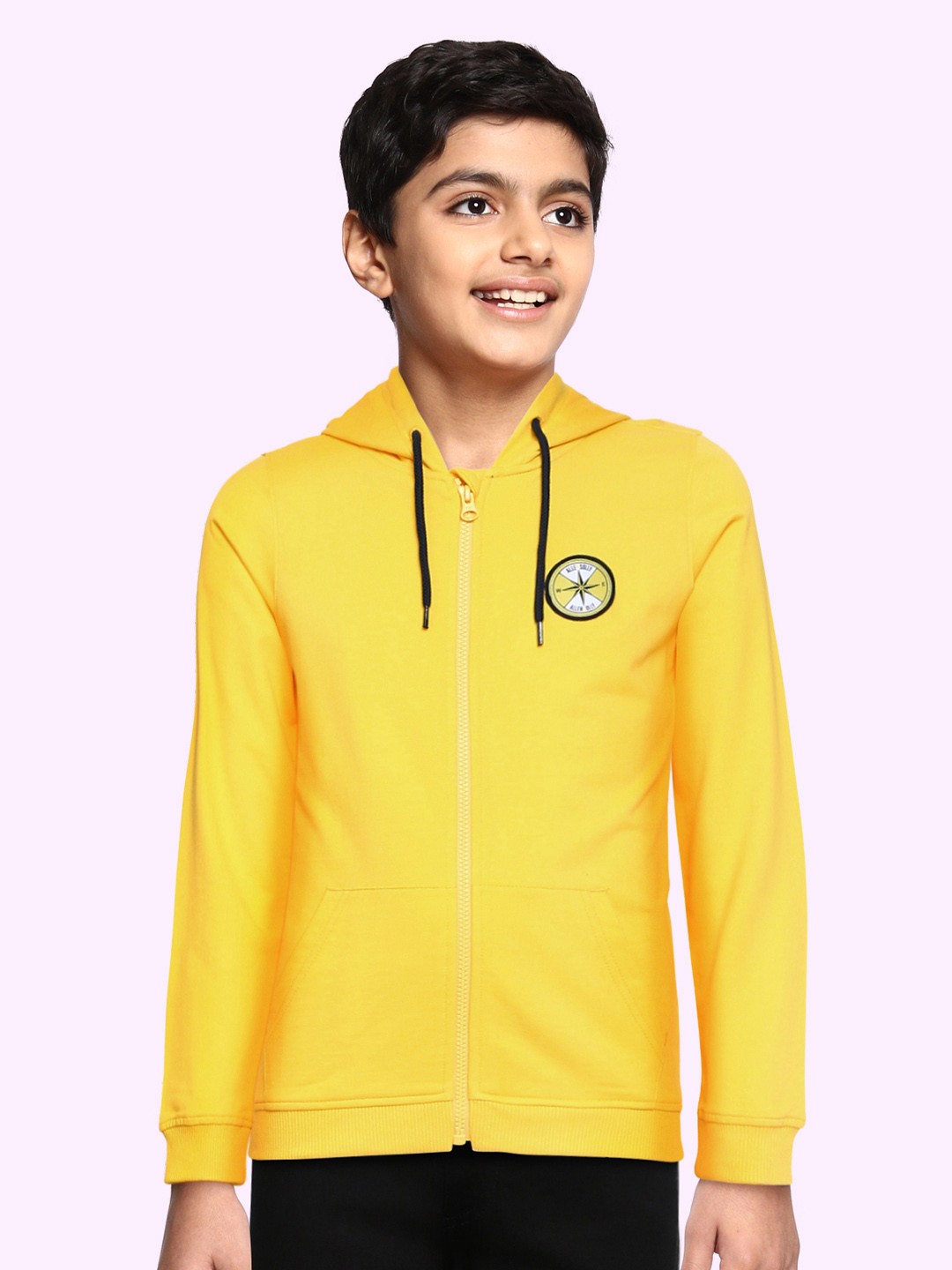 

Allen Solly Junior Boys Yellow Pure Cotton Solid Hooded Sweatshirt