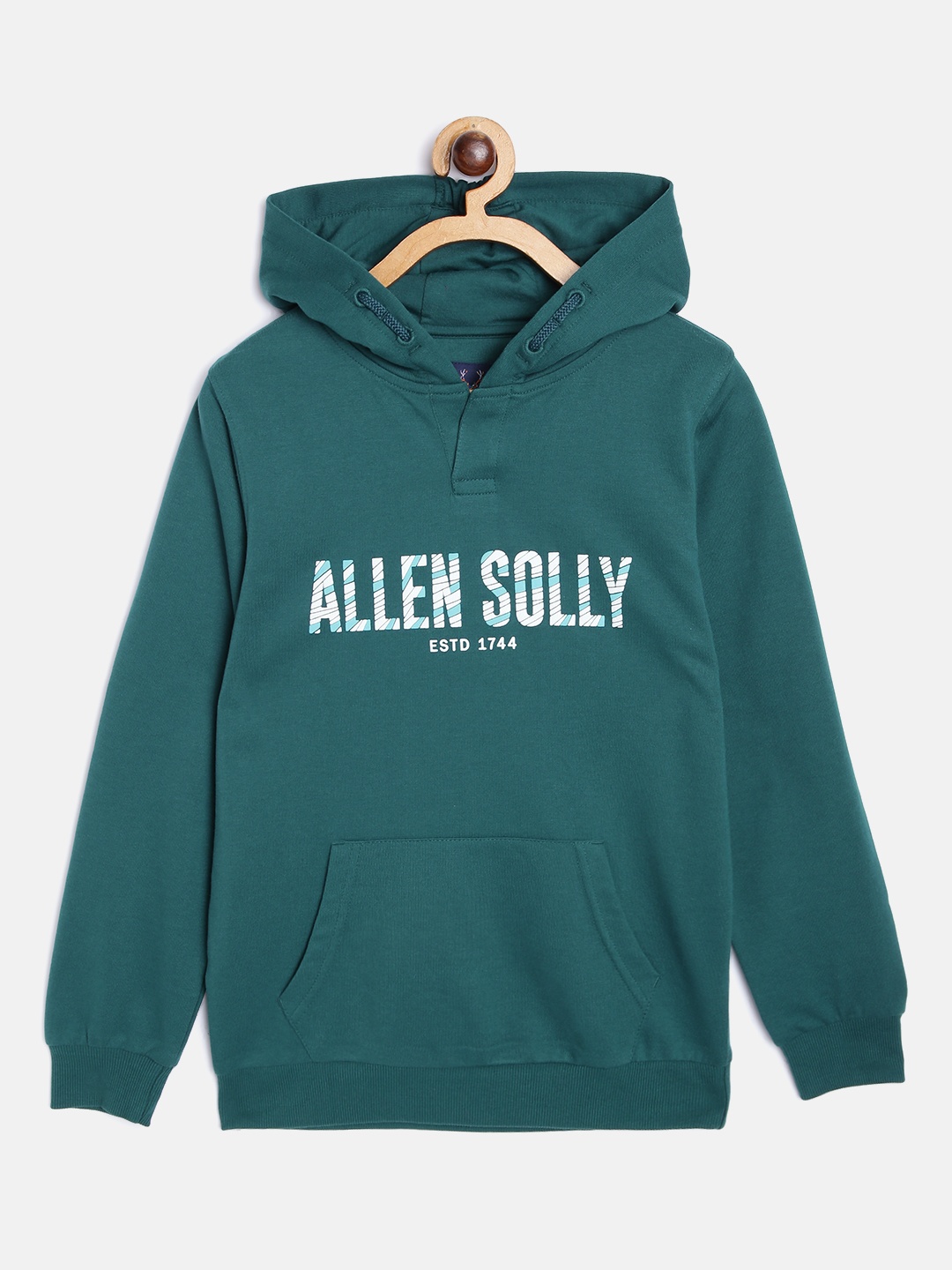 

Allen Solly Junior Boys Teal Green & White Brand Logo Print Hooded Sweatshirt