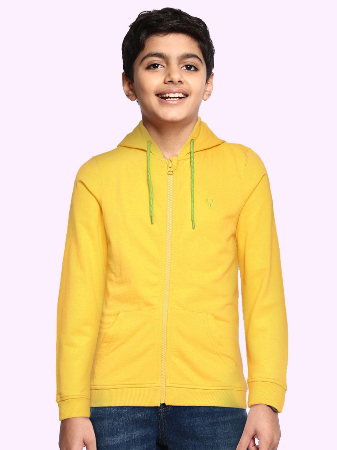 

Allen Solly Junior Boys Yellow Pure Cotton Solid Hooded Sweatshirt