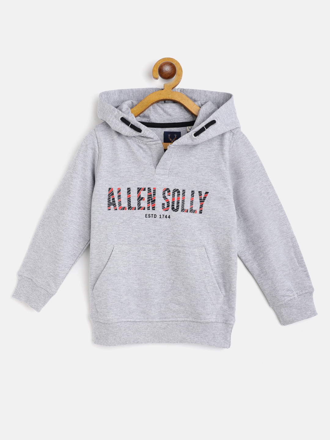 

Allen Solly Junior Boys Grey Melange Cotton Brand Logo Print Hooded Sweatshirt