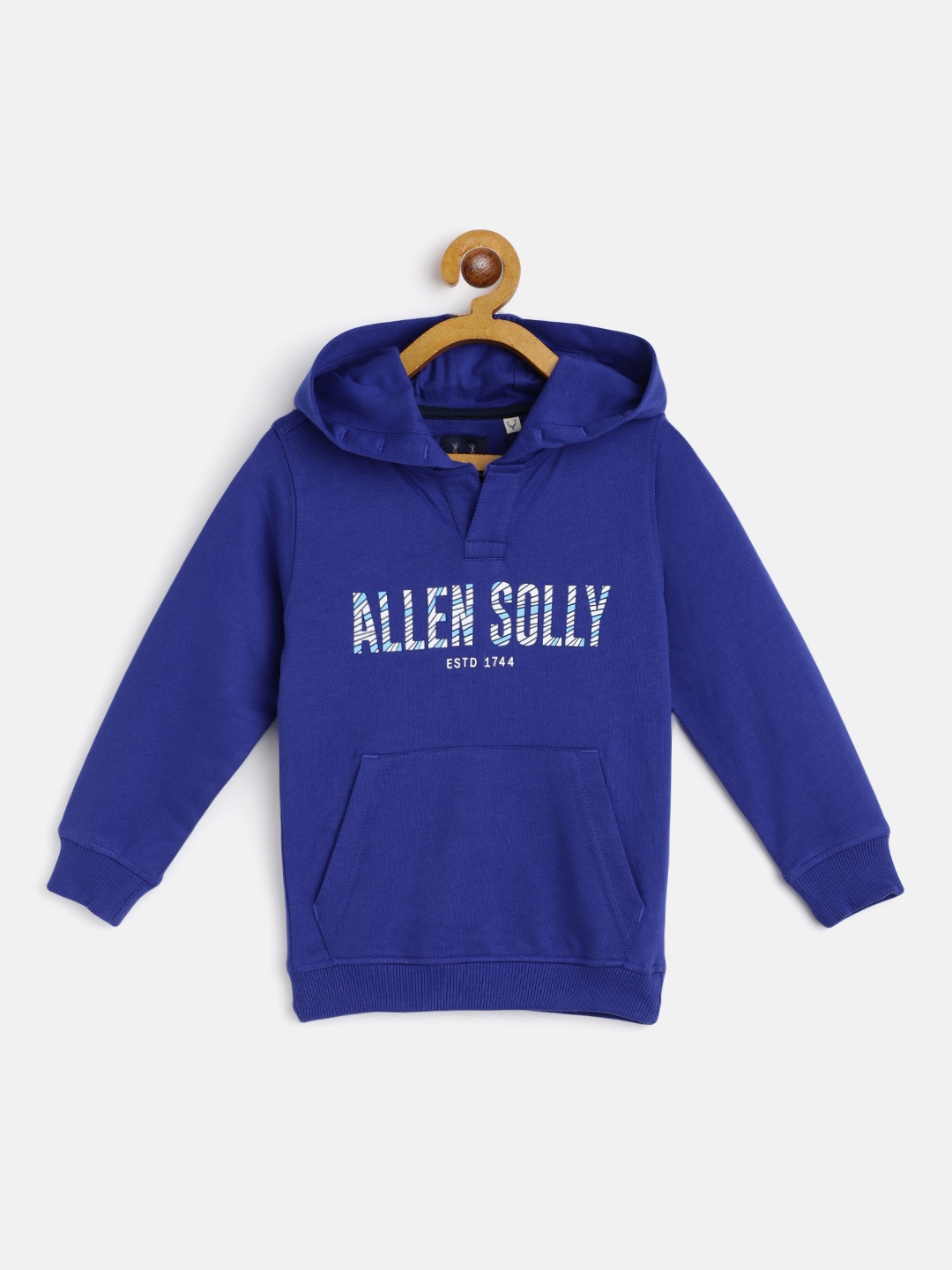 

Allen Solly Junior Boys Blue Cotton Brand Logo Print Hooded Sweatshirt