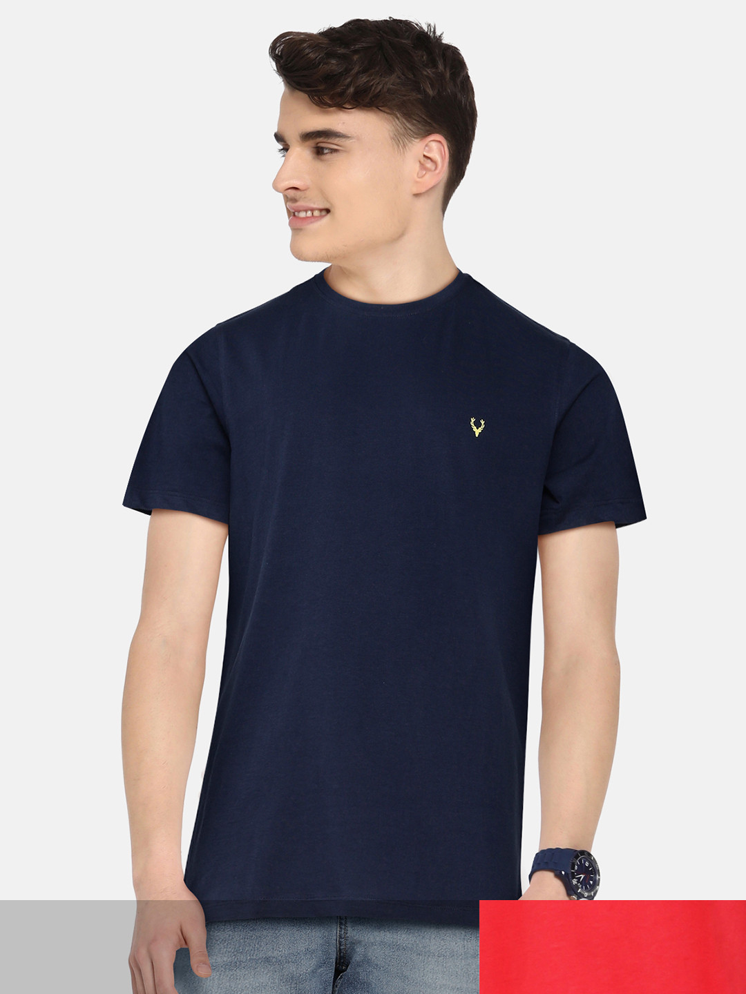 

Allen Solly Junior Boys Set of 2 Solid Round Neck Pure Cotton T-shirts, Navy blue