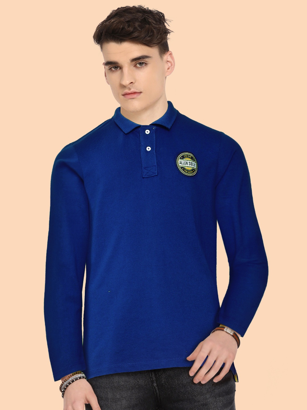 

Allen Solly Junior Boys Blue Solid Polo Collar Applique Detail T-shirt