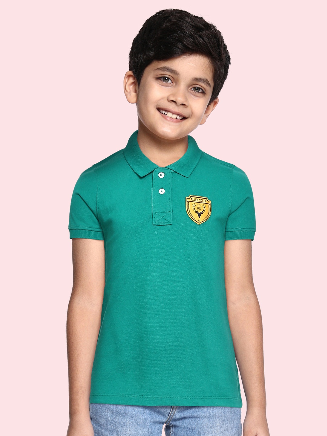

Allen Solly Junior Boys Green Polo Collar Applique Cotton T-shirt
