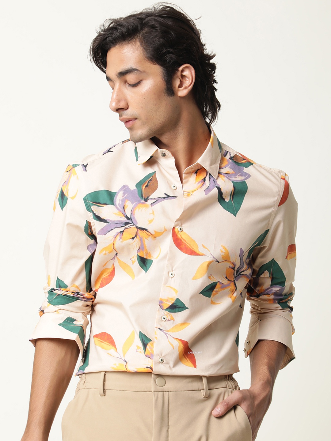 

RARE RABBIT Men Lilium Regular Fit Floral Printed Shirt, Beige