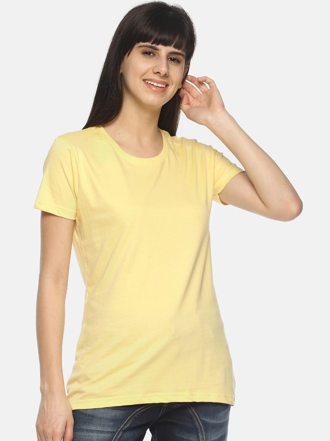 

Young Trendz Women Yellow Pure Cotton T-shirt