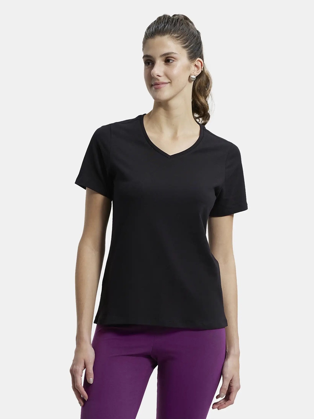 

Jockey Solid Super Combed Cotton Stretch Regular Fit Tshirt-1359, Black