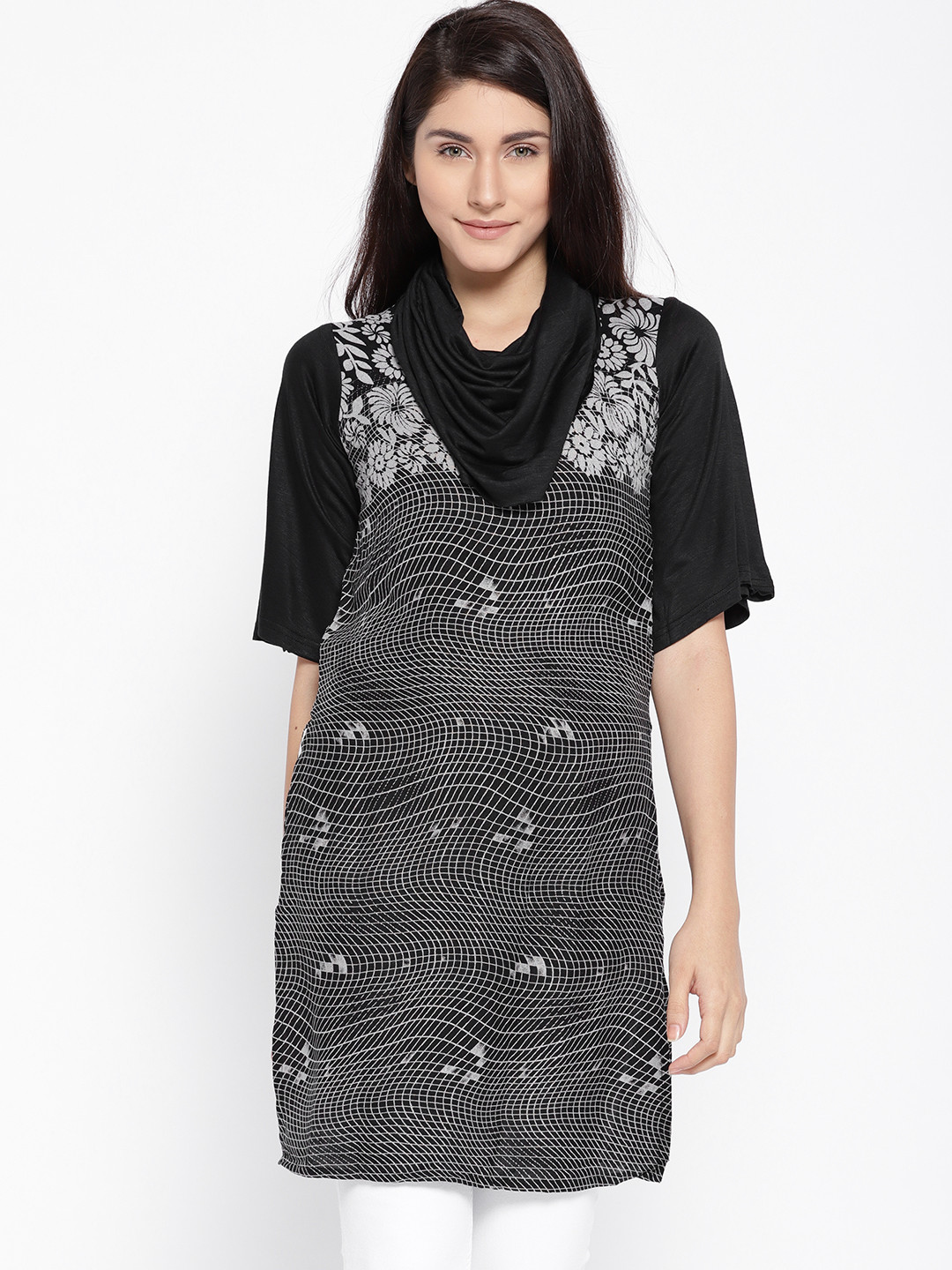 

AND Women Black Printed Kurta