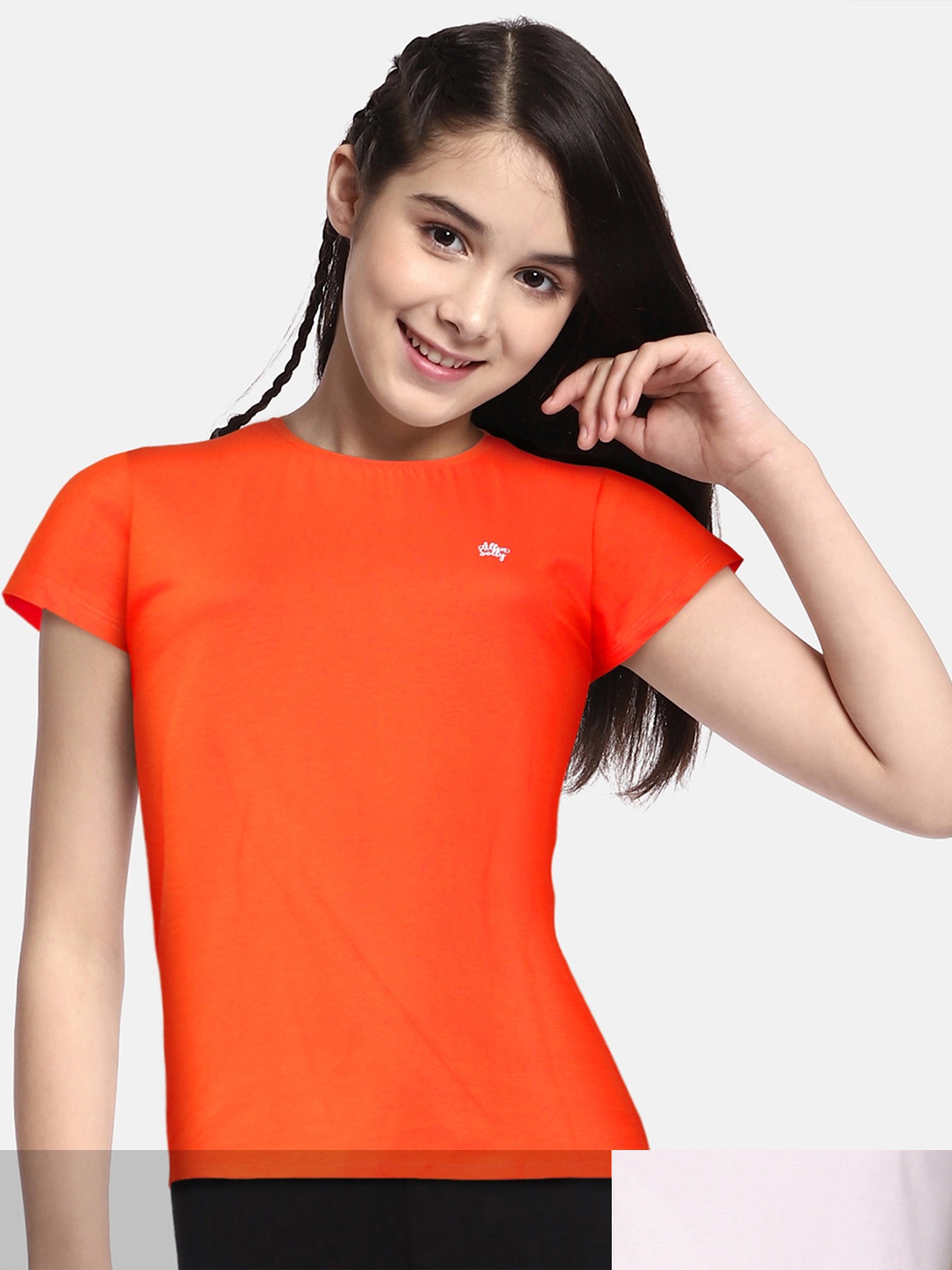 

Allen Solly Junior Girls Pack of 2 Round Neck Pure Cotton T-shirt, Orange