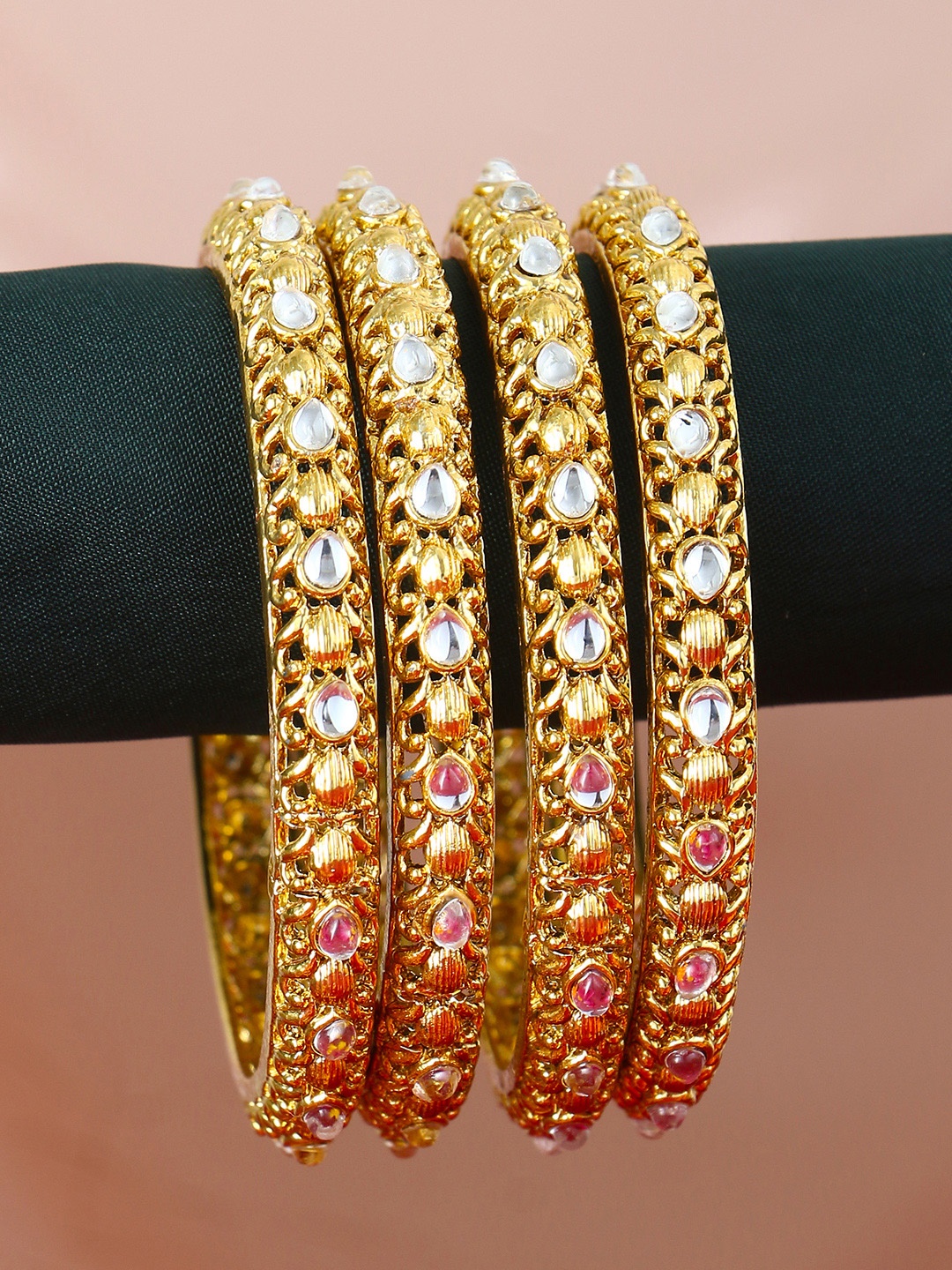 

Adwitiya Set Of 4 Gold-Plated Stone-Studded Handcrafted Designer Bangles