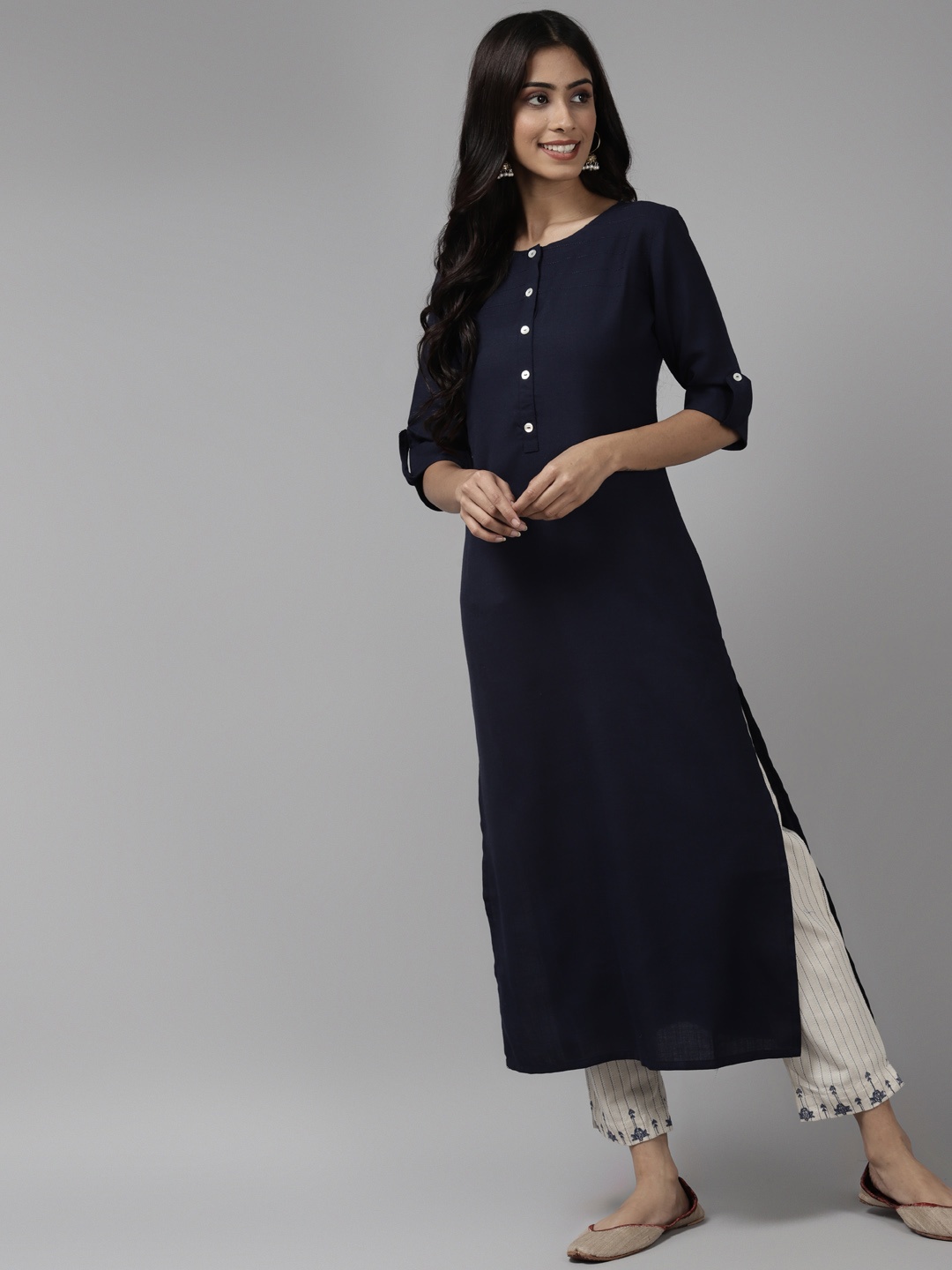 

Indo Era Women Navy Blue Kurta