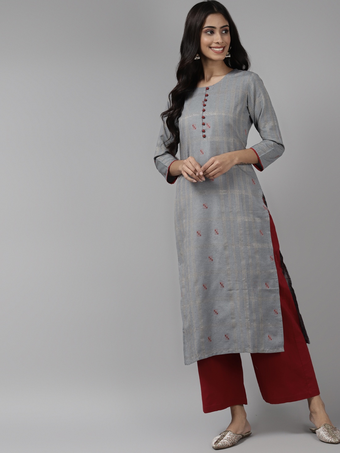 

Indo Era Women Grey Geometric Kurta