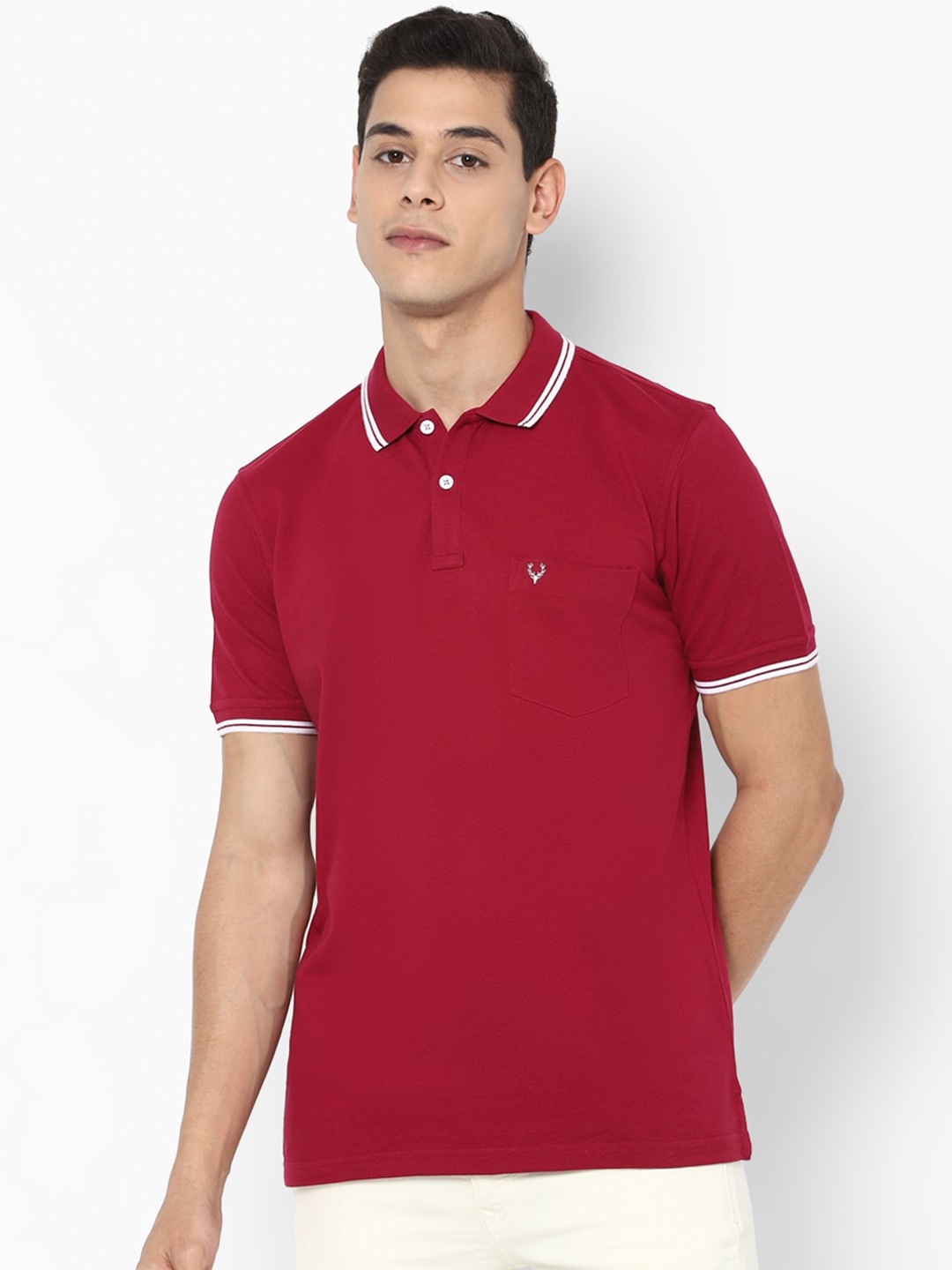 

Allen Solly Men Maroon Polo Collar Pure Cotton T-shirt